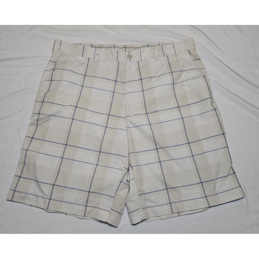 Champions Tour Mens Golf Shorts Moisture Wicking White/Blue/Tan Plaid  Size 36
